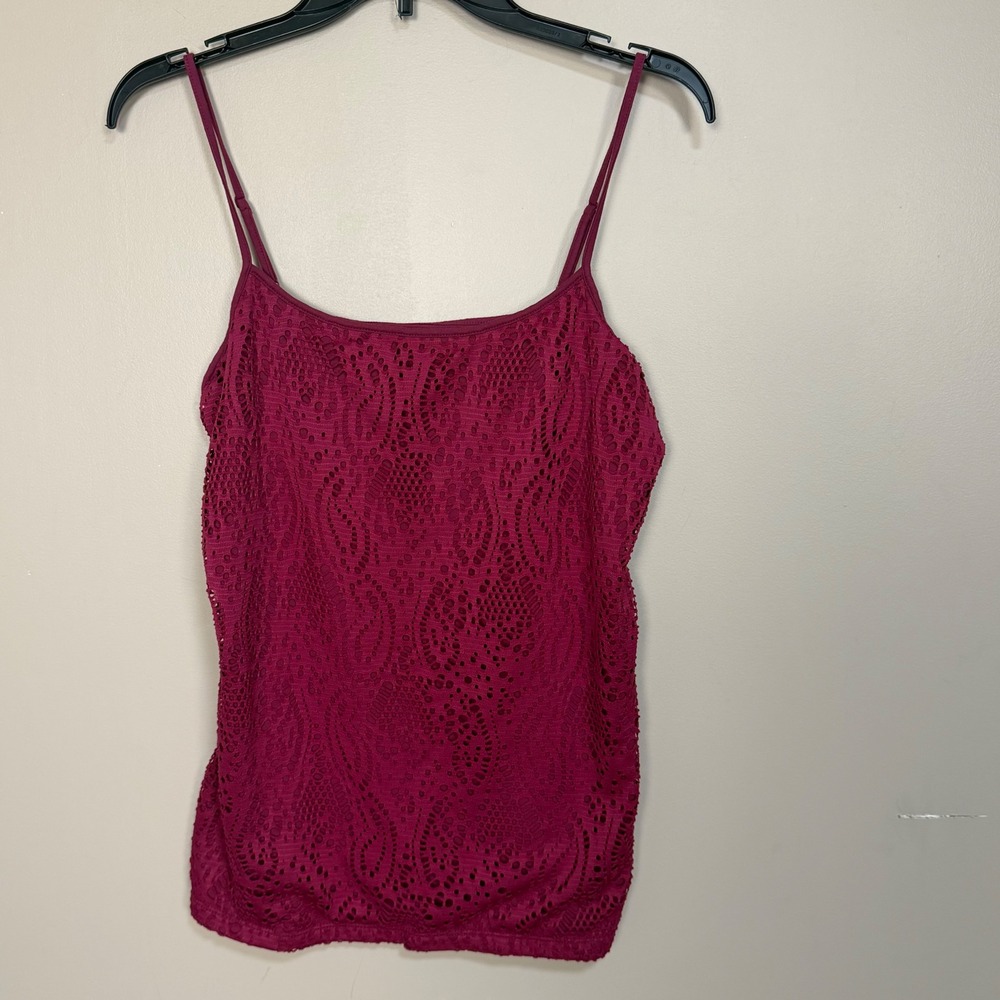 Loft Outlet Womens Large Berry Wine Lace Front Cami Adjustable Strap Tank Top